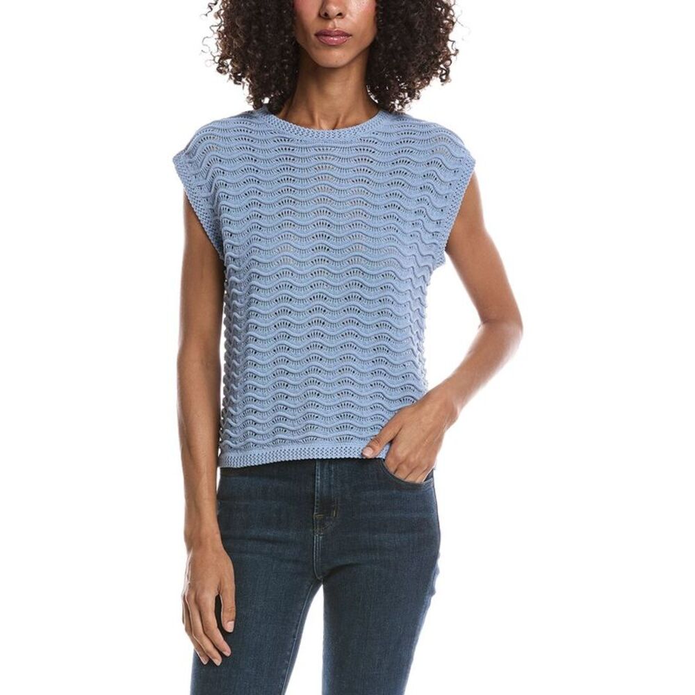Bernardo Womens  Knitted Wave Pointelle Boxy Shell
